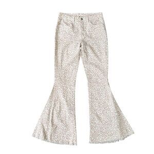 Altar'd State White/tan Animal Print Pants Jeans Flare Bell Bottoms size M